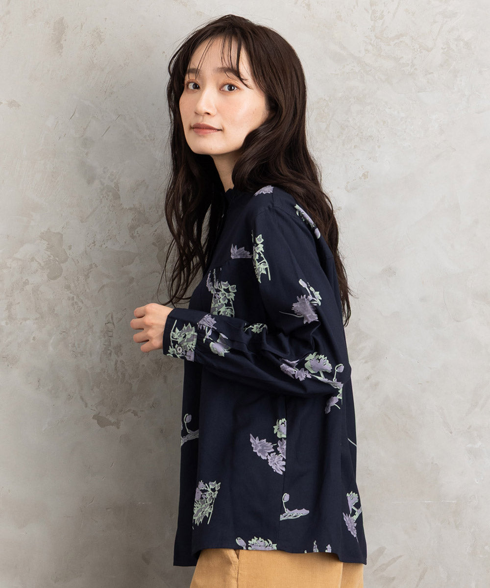 INDESIGN フラワープリントフリルカラーブラウス