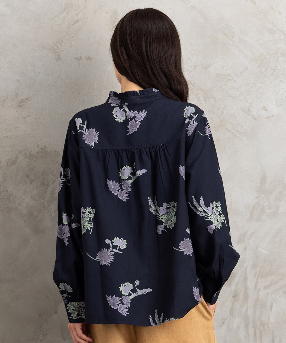 INDESIGN フラワープリントフリルカラーブラウス