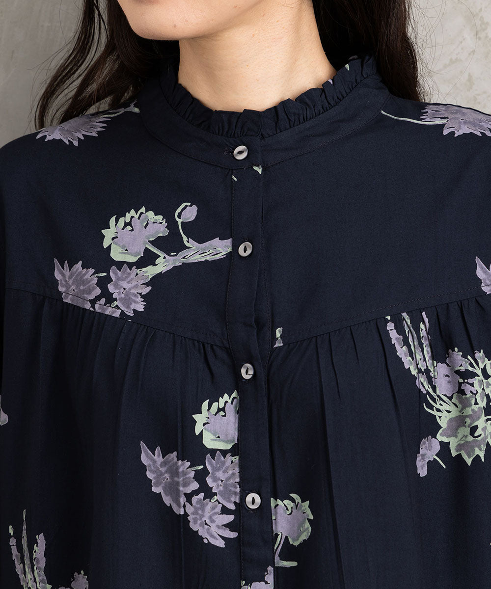 INDESIGN フラワープリントフリルカラーブラウス