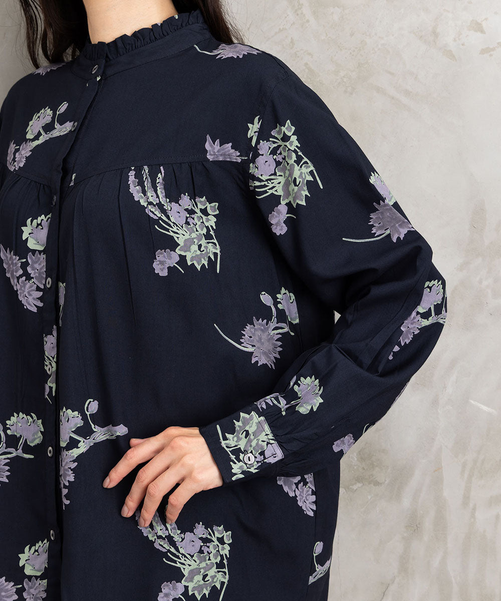 INDESIGN フラワープリントフリルカラーブラウス