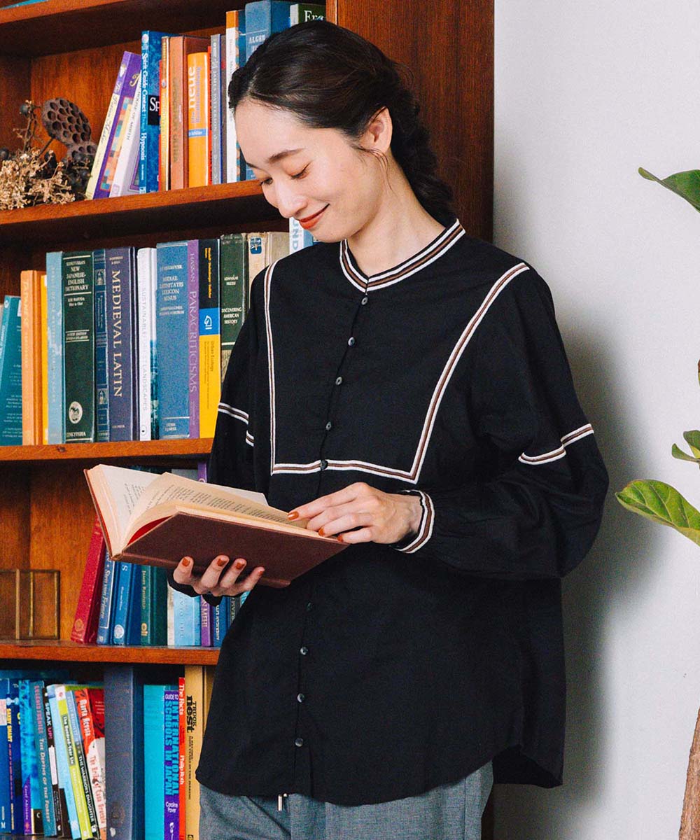 大きいサイズ レディース 刺繍 ライン ブラウス｜sabstreet my standard(サブストリートマイスタンダード)