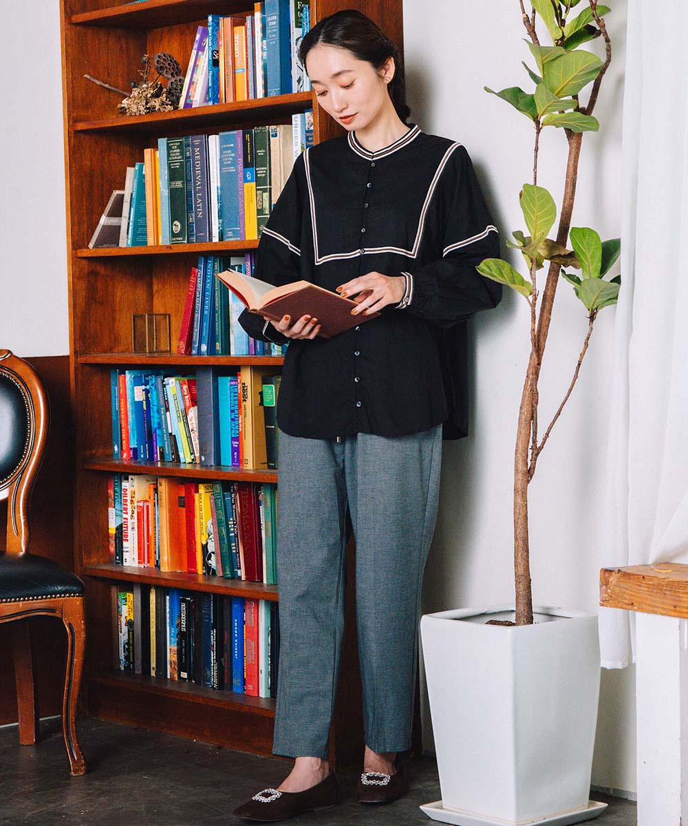 INDESIGN コードエンブロイダリーバンドカラーブラウス