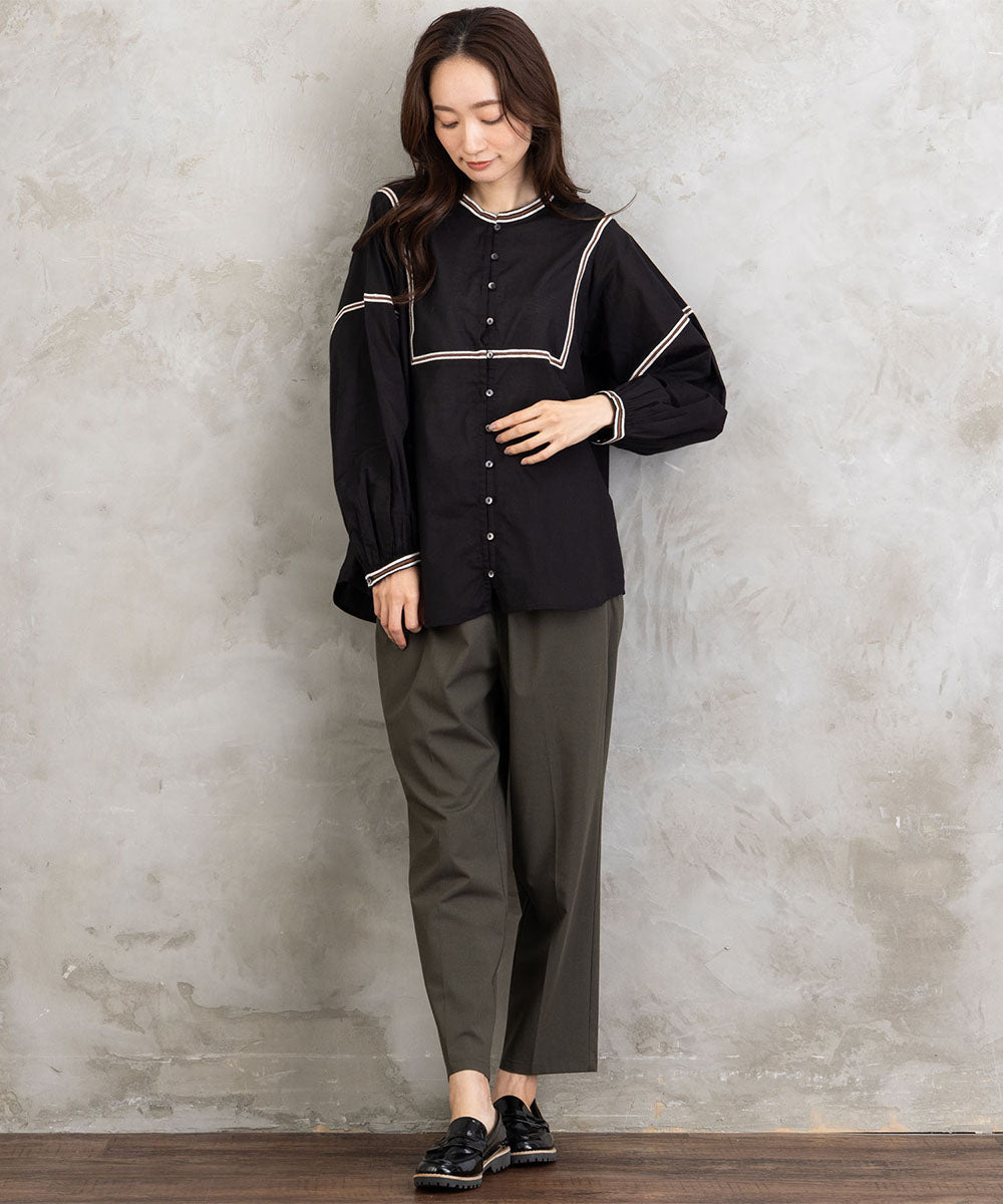 INDESIGN コードエンブロイダリーバンドカラーブラウス