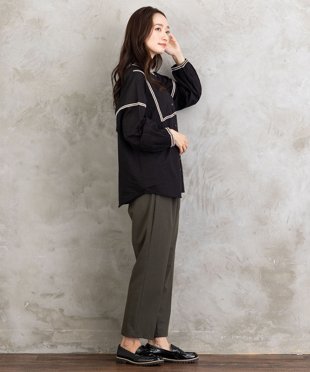 INDESIGN コードエンブロイダリーバンドカラーブラウス