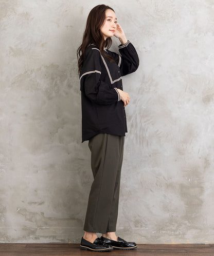 INDESIGN コードエンブロイダリーバンドカラーブラウス