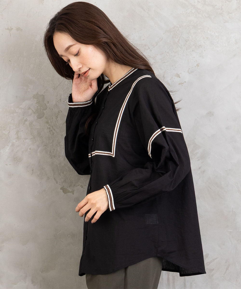 INDESIGN コードエンブロイダリーバンドカラーブラウス