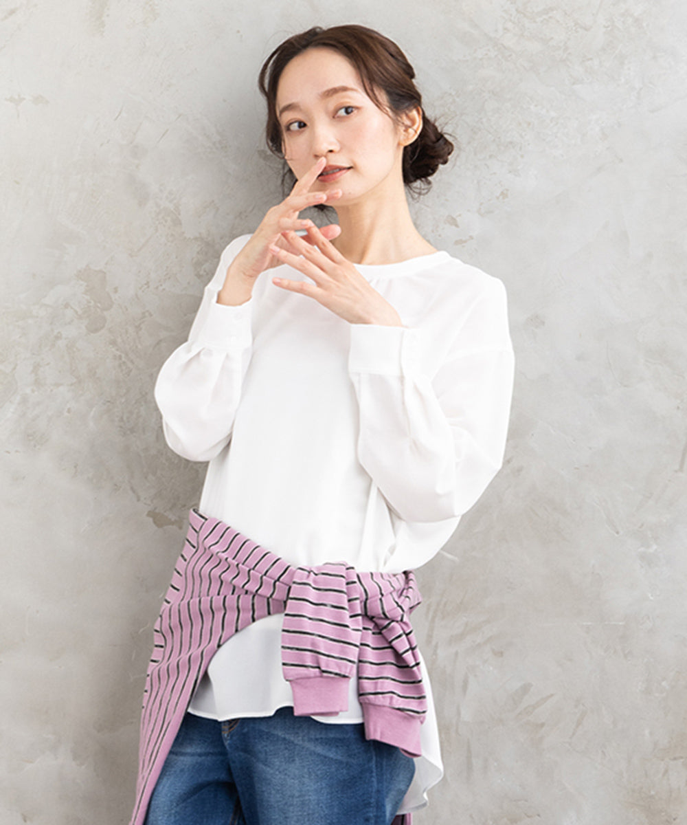 大きいサイズ レディース ロングブラウス ジョーゼット素材 丈長め｜sabstreet my standard(サブストリートマイスタンダード)