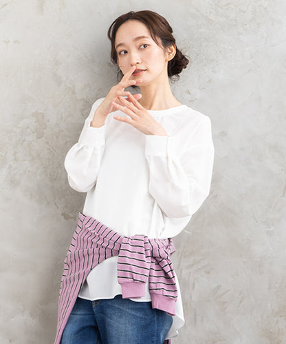 大きいサイズ レディース ロングブラウス ジョーゼット素材 丈長め｜sabstreet my standard(サブストリートマイスタンダード)