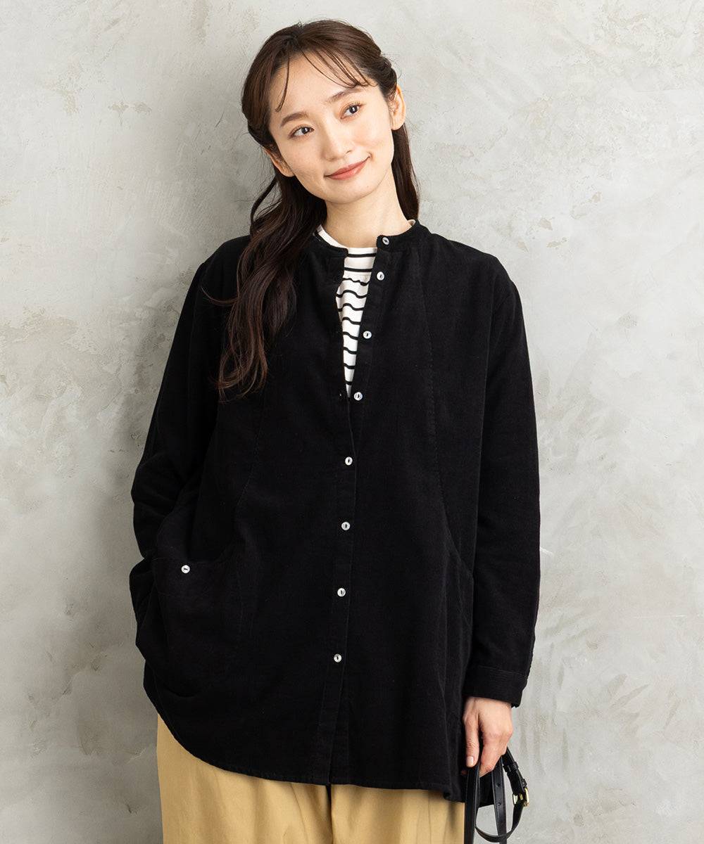 21号(6L～) INDESIGN コーデュロイバンドカラーシャツ