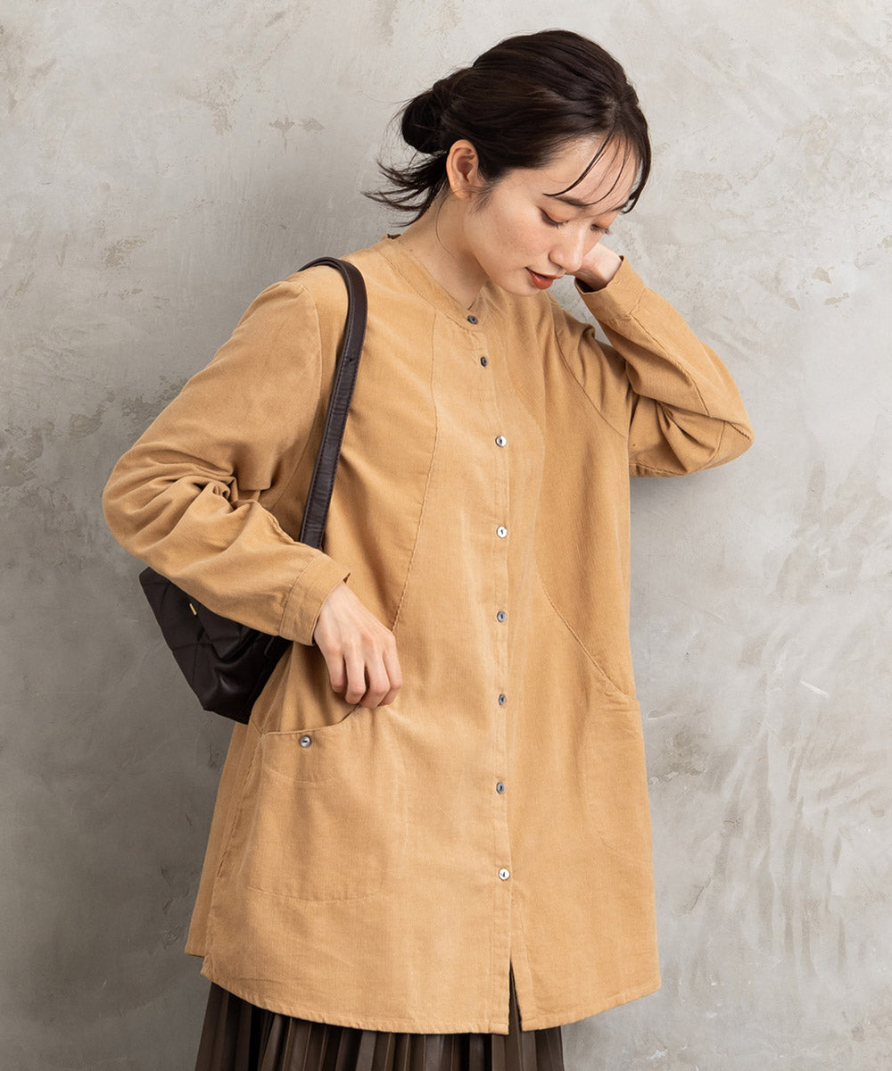 21号(6L～) INDESIGN コーデュロイバンドカラーシャツ