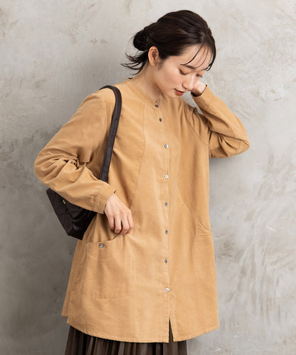 21号(6L～) INDESIGN コーデュロイバンドカラーシャツ