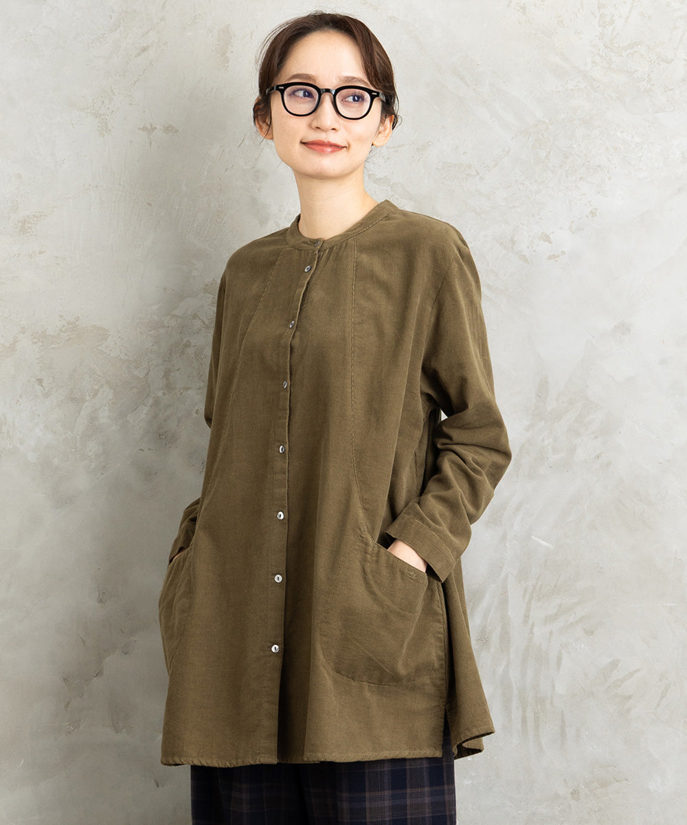 INDESIGN コーデュロイバンドカラーシャツ