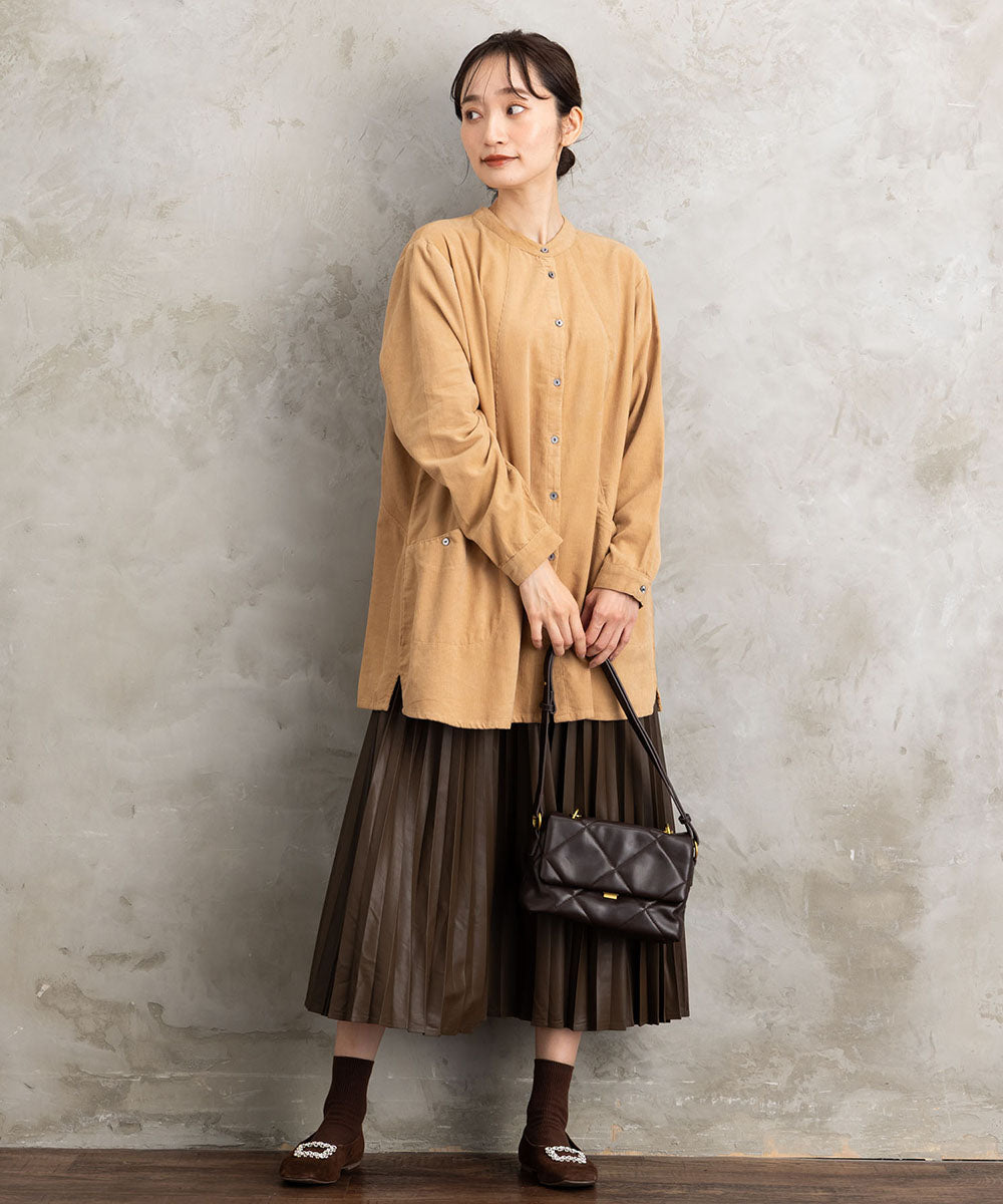 INDESIGN コーデュロイバンドカラーシャツ