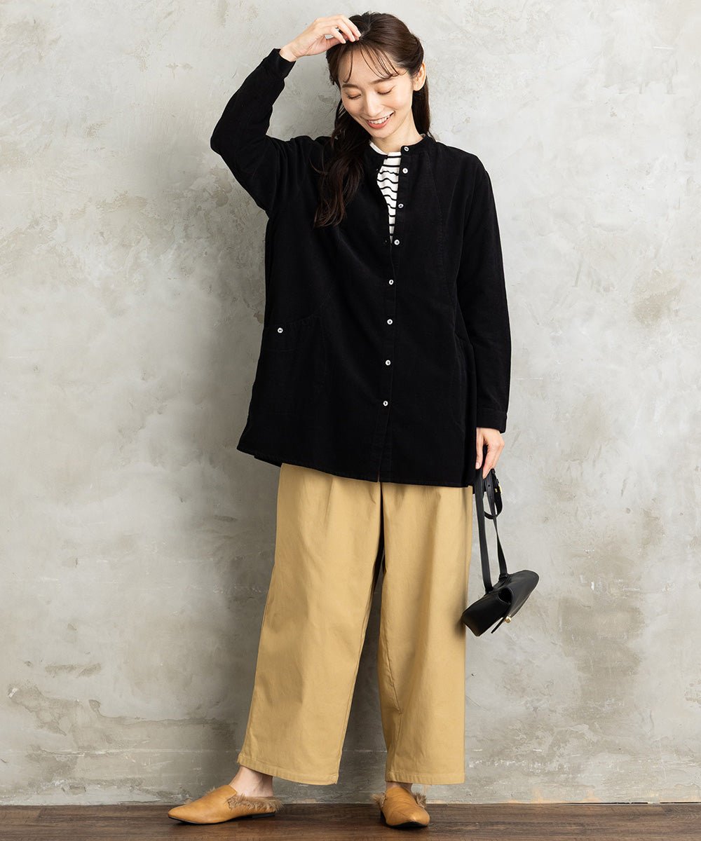 INDESIGN コーデュロイバンドカラーシャツ