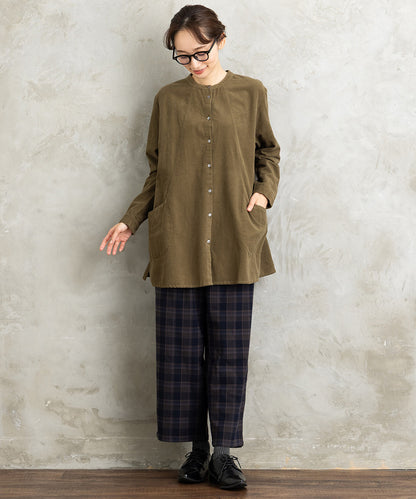 INDESIGN コーデュロイバンドカラーシャツ