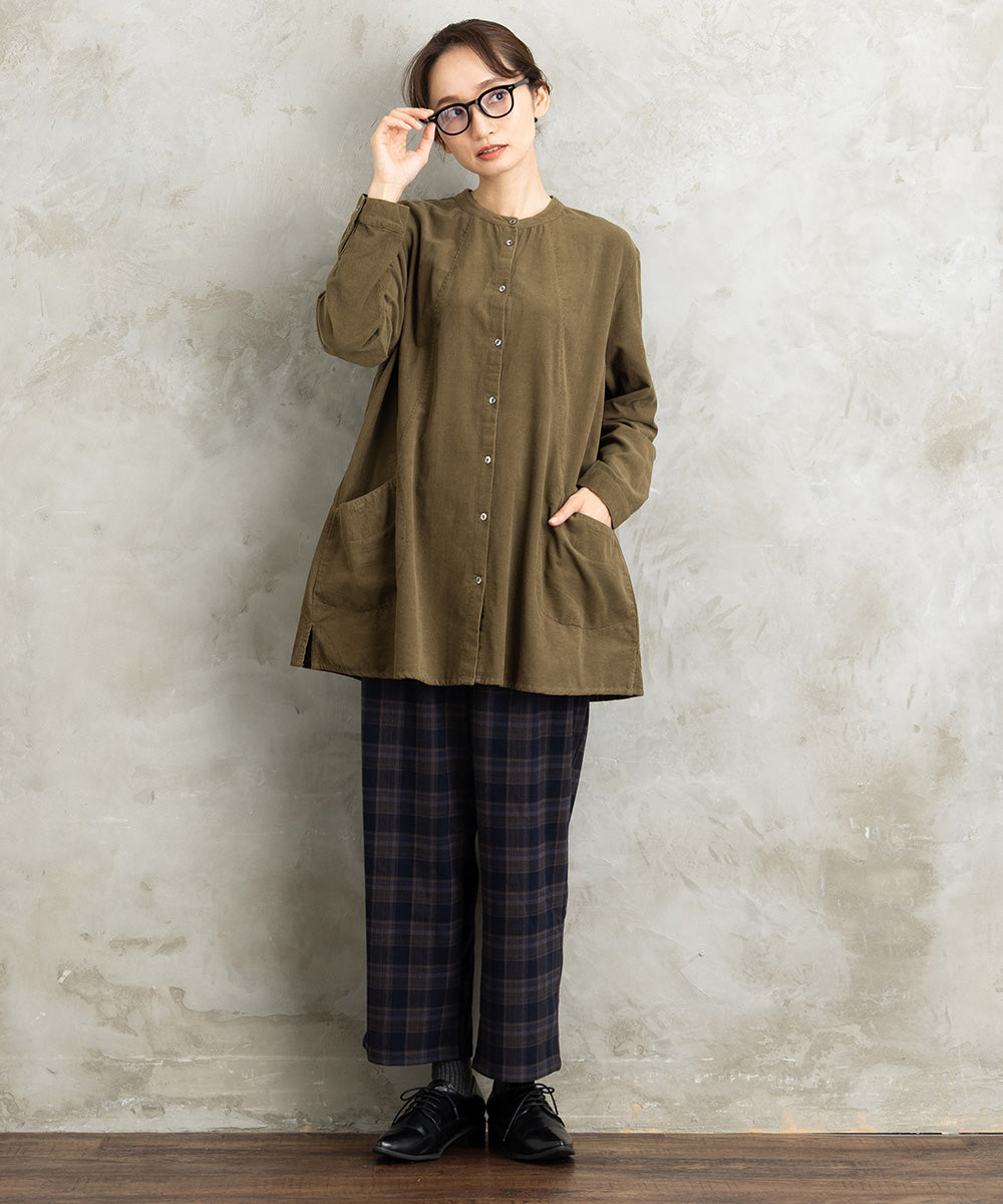 INDESIGN コーデュロイバンドカラーシャツ