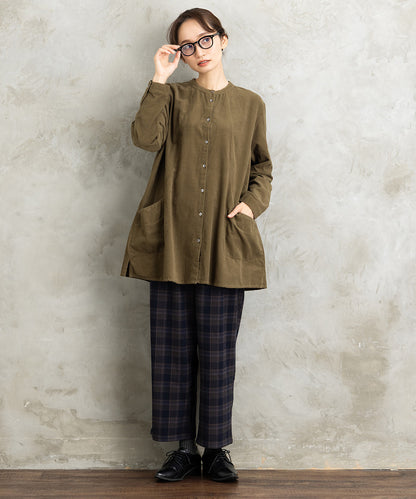 INDESIGN コーデュロイバンドカラーシャツ