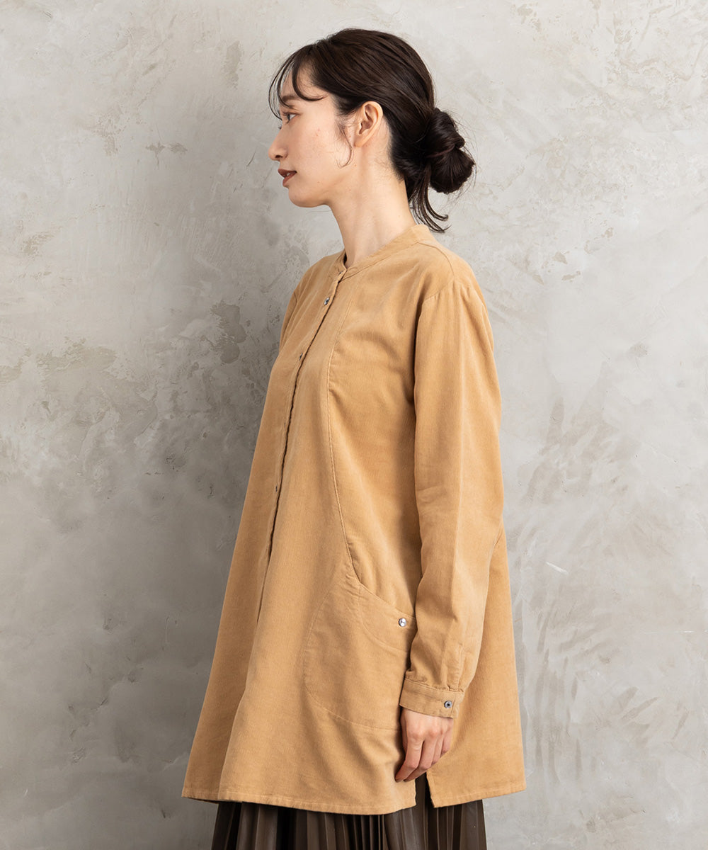 INDESIGN コーデュロイバンドカラーシャツ