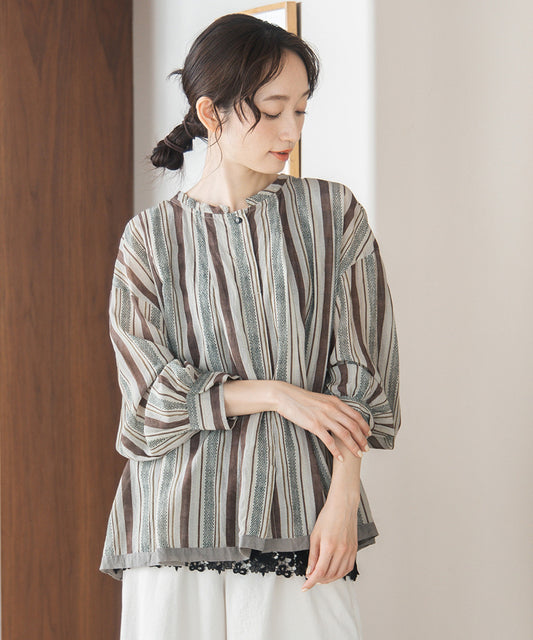 ドットストライププリントブラウス