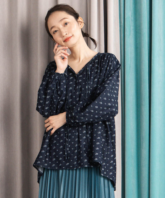 フラワージャカードデニムブラウス