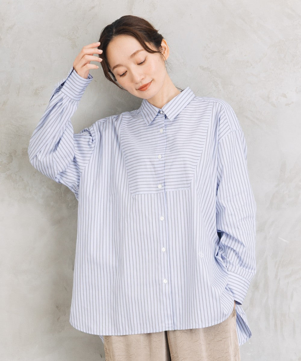 LIYOCA [Rogique]〈MADE IN JAPAN〉ストライプ刺繍ワンポイントシャツ【先行予約】