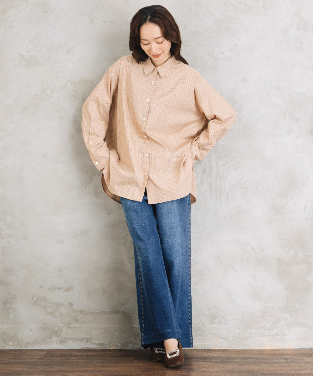 LIYOCA [Rogique]〈MADE IN JAPAN〉ストライプ刺繍ワンポイントシャツ【先行予約】
