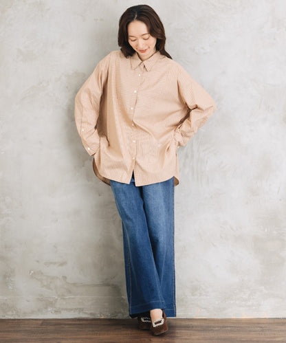 LIYOCA [Rogique]〈MADE IN JAPAN〉ストライプ刺繍ワンポイントシャツ【先行予約】