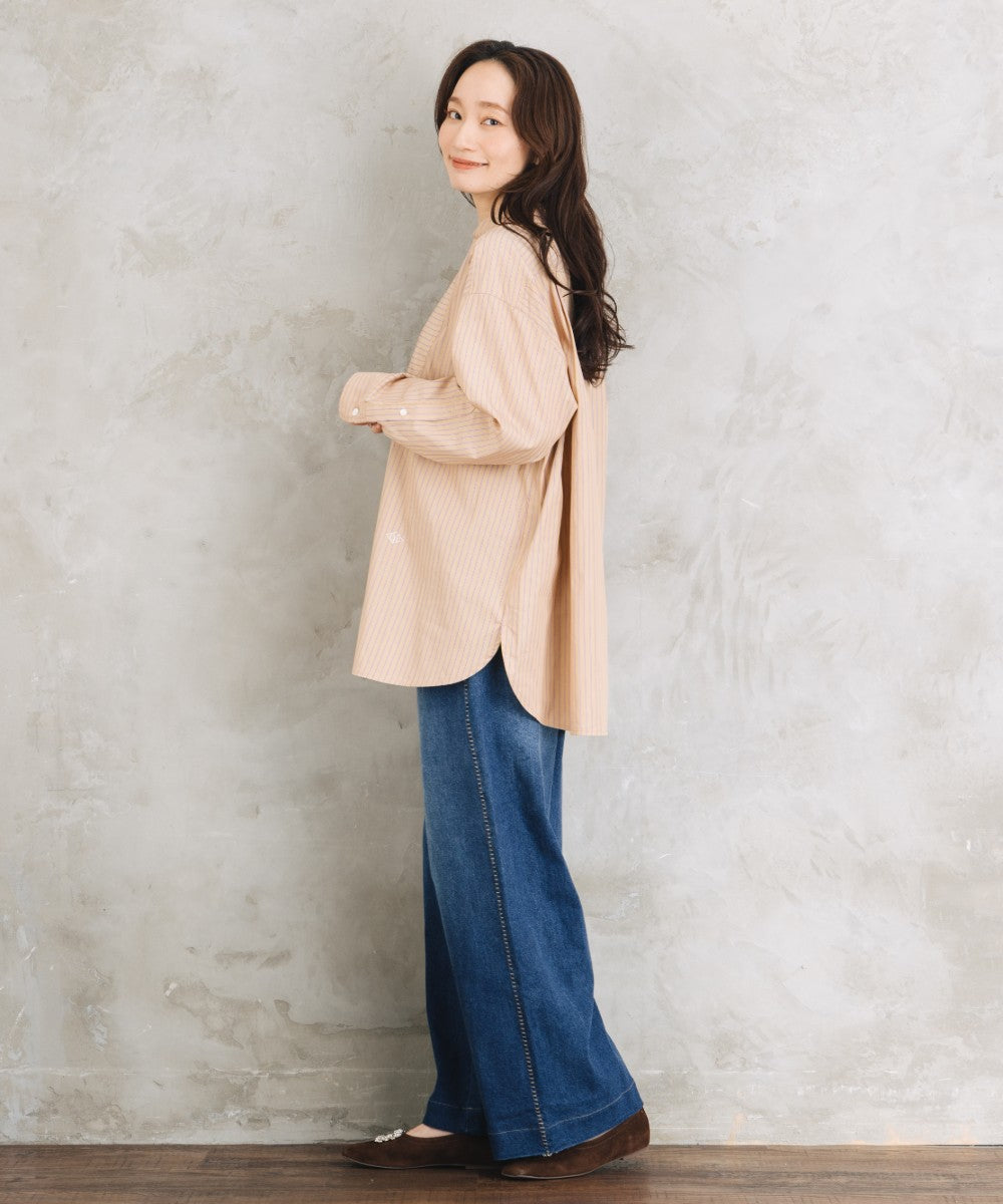 LIYOCA [Rogique]〈MADE IN JAPAN〉ストライプ刺繍ワンポイントシャツ【先行予約】