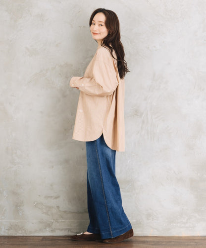 LIYOCA [Rogique]〈MADE IN JAPAN〉ストライプ刺繍ワンポイントシャツ【先行予約】