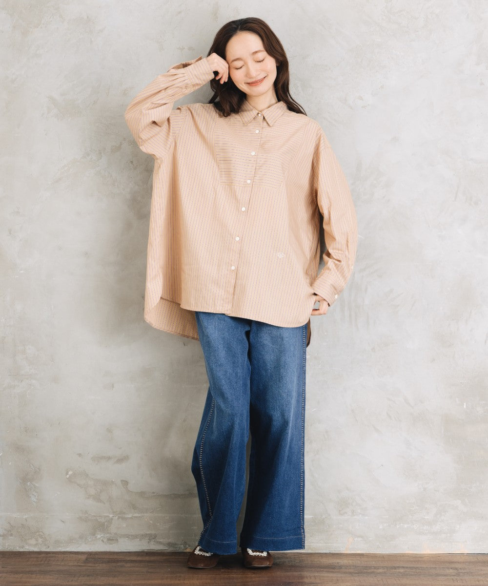 LIYOCA [Rogique]〈MADE IN JAPAN〉ストライプ刺繍ワンポイントシャツ【先行予約】