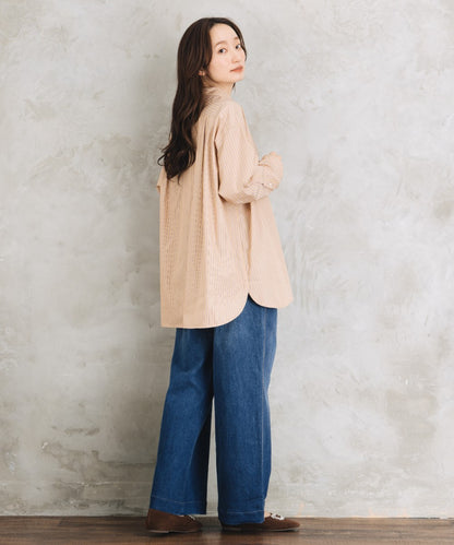 LIYOCA [Rogique]〈MADE IN JAPAN〉ストライプ刺繍ワンポイントシャツ【先行予約】