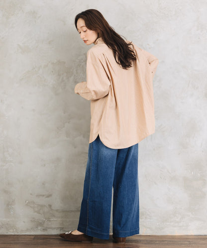 LIYOCA [Rogique]〈MADE IN JAPAN〉ストライプ刺繍ワンポイントシャツ【先行予約】