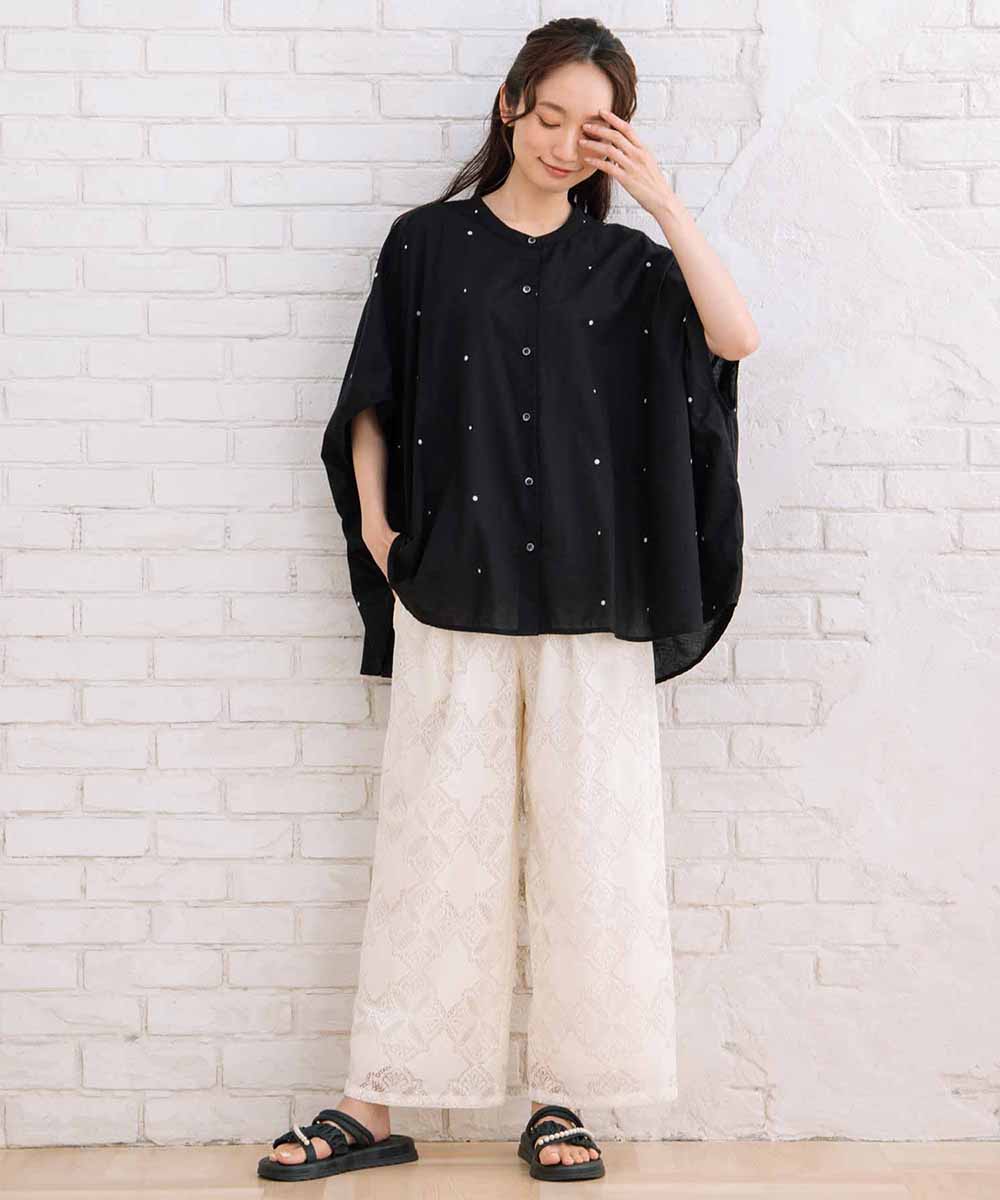 21号(6L～) INDESIGN プリント＆シャイニードットドルマンシャツ