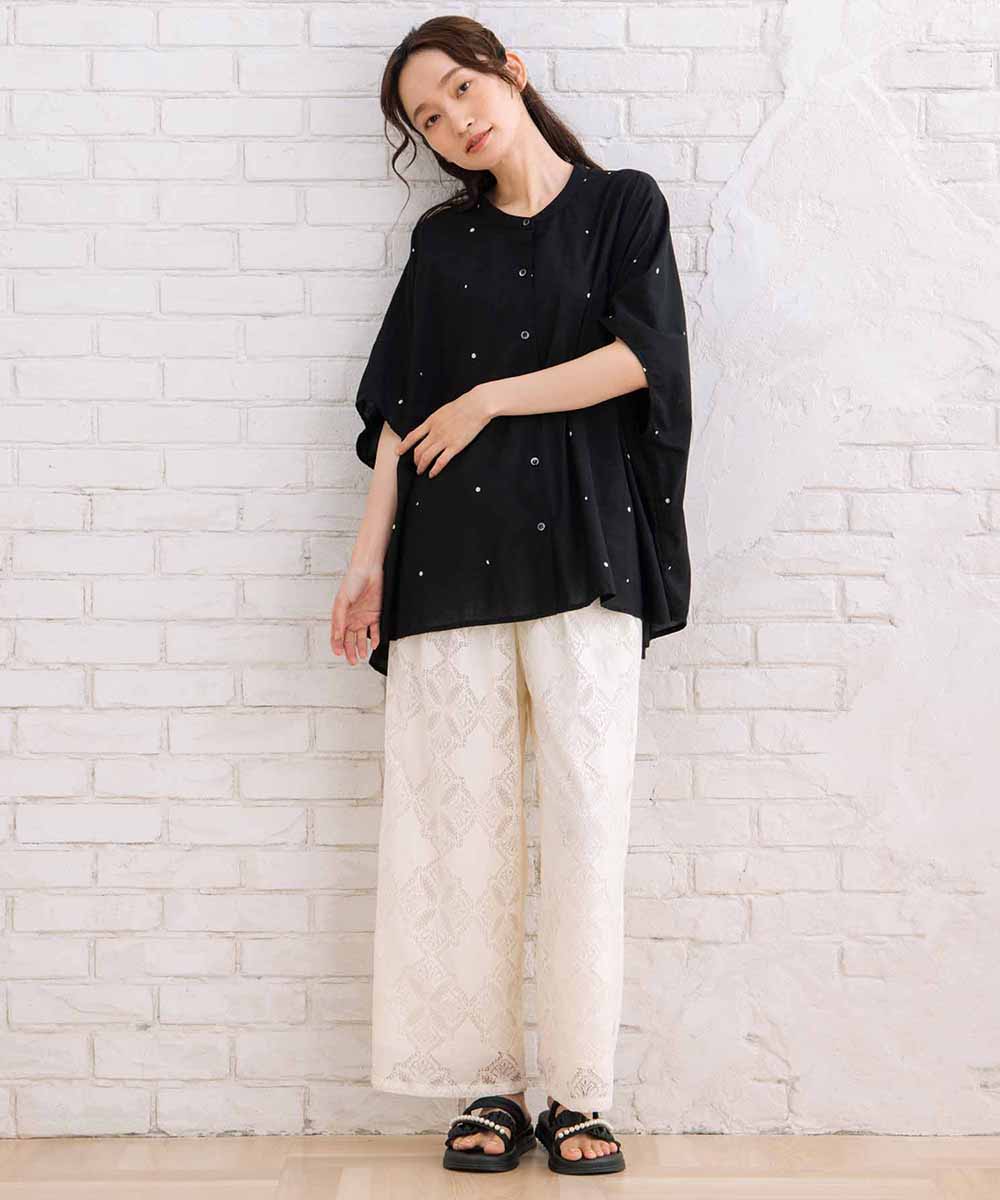 21号(6L～) INDESIGN プリント＆シャイニードットドルマンシャツ