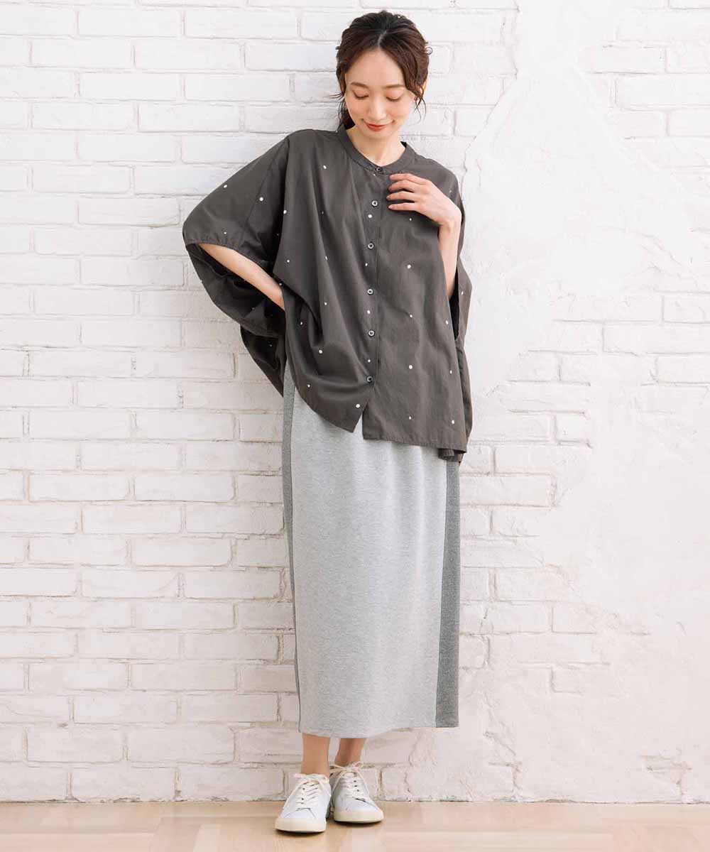 21号(6L～) INDESIGN プリント＆シャイニードットドルマンシャツ