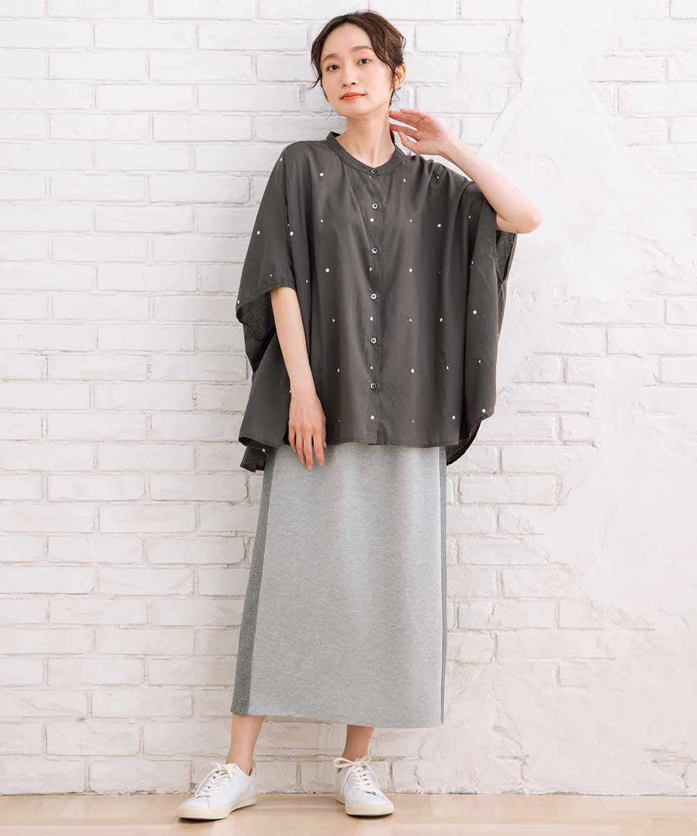 21号(6L～) INDESIGN プリント＆シャイニードットドルマンシャツ