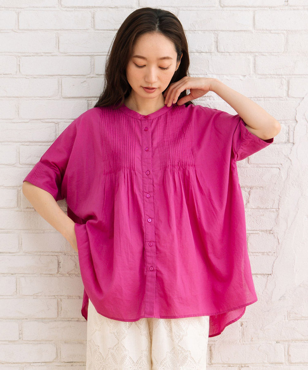 大きいサイズ レディース オーガニックコットン ピンタック ブラウス｜sabstreet my standard(サブストリートマイスタンダード)