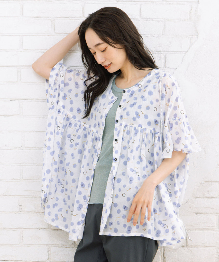 大きいサイズ レディース 2WAYブラウス カモメ×水彩ドットプリント ｜sabstreet my standard(サブストリートマイスタンダード)
