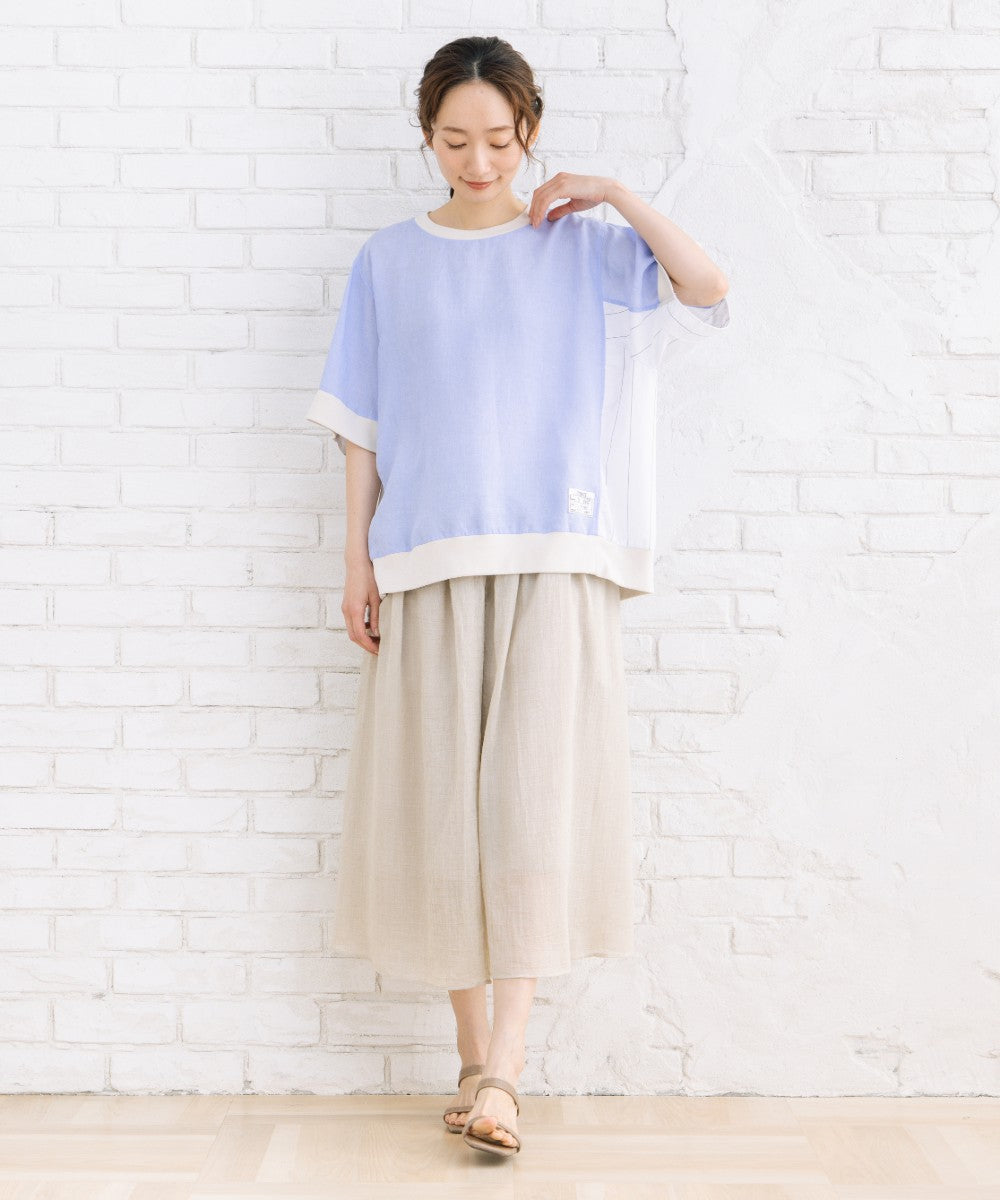 BLANC basque [Rogique]ラミー×ストライプコンビリブブラウス