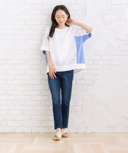 BLANC basque [Rogique]ラミー×ストライプコンビリブブラウス