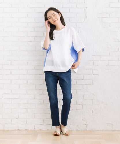 BLANC basque [Rogique]ラミー×ストライプコンビリブブラウス