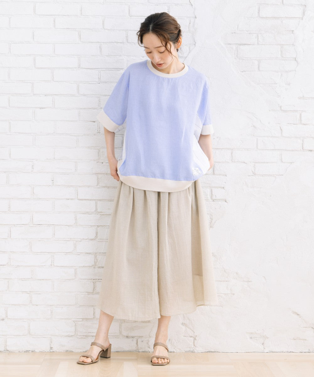 BLANC basque [Rogique]ラミー×ストライプコンビリブブラウス