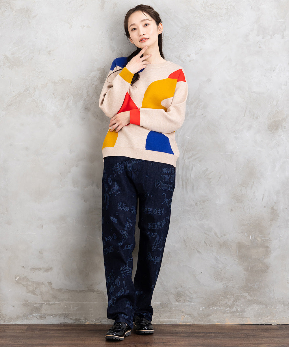 21号(6L～) SOPHIA CURVY メッセージプリントデニムパンツ