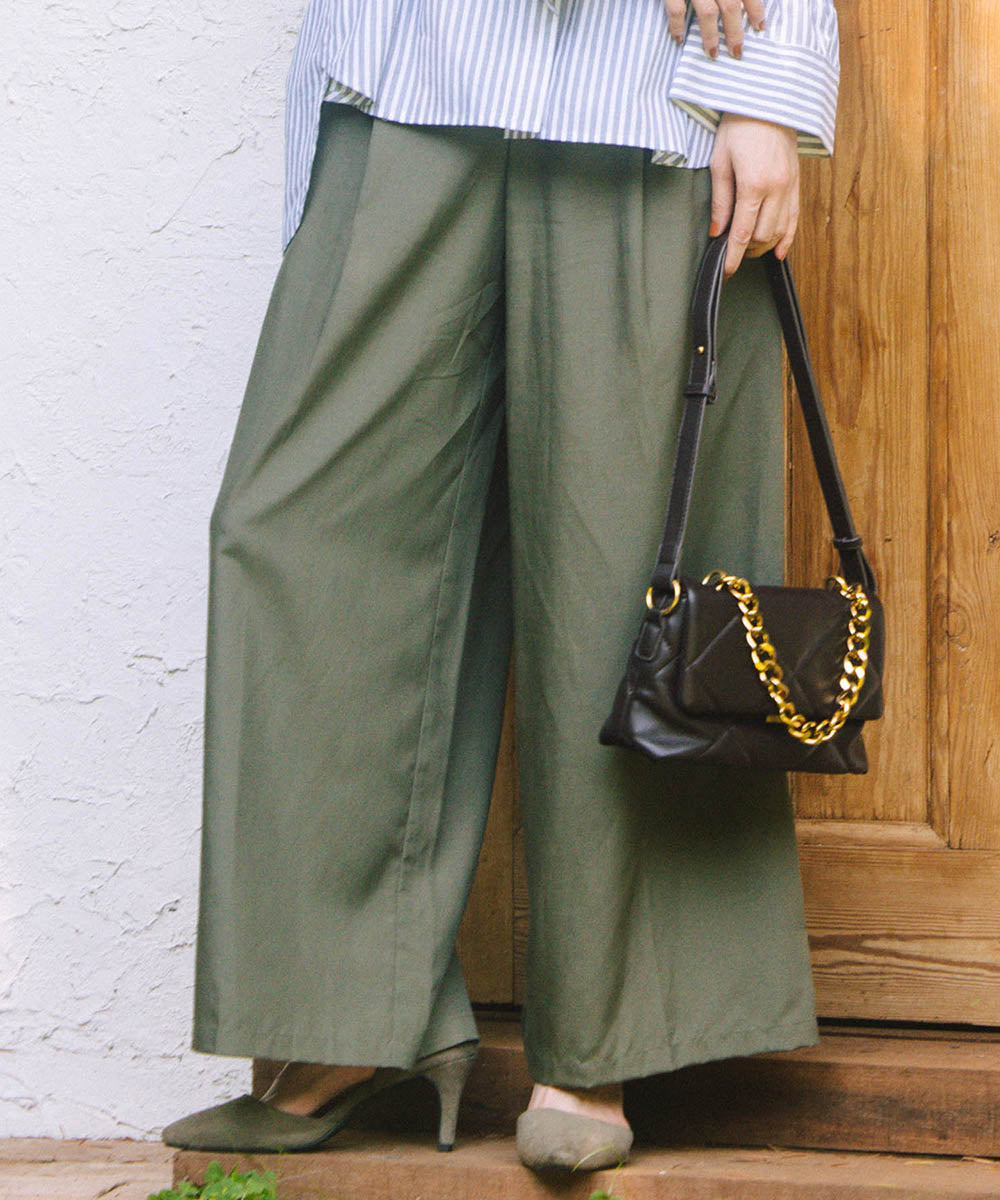 大きいサイズ レディース ボトムス タックワイドパンツ ハイウエストデザイン ｜sabstreet my standard(サブストリートマイスタンダード)