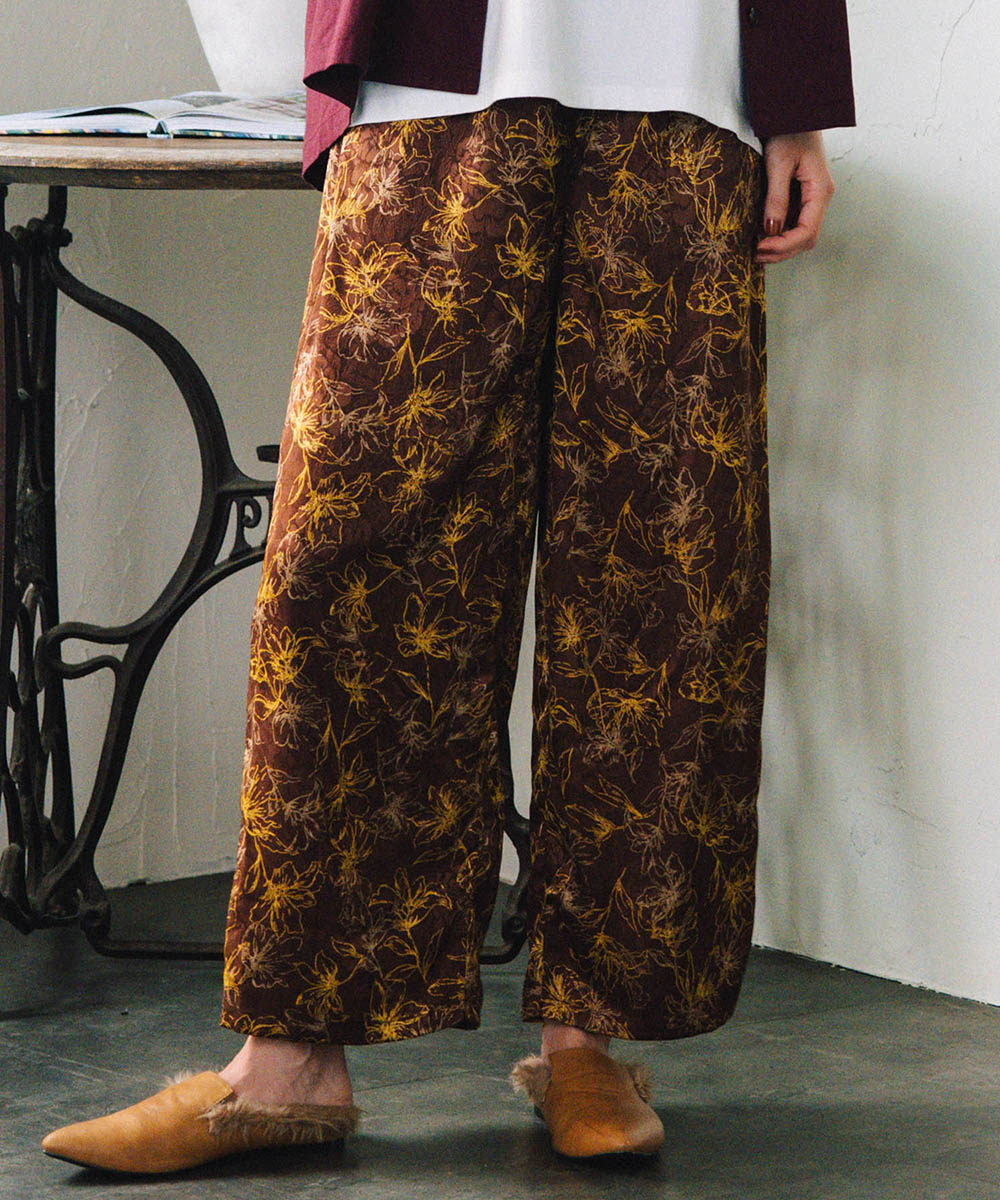 大きいサイズ レディース ワイドパンツ フラワージャカード ウエストゴム｜sabstreet my standard(サブストリートマイスタンダード)