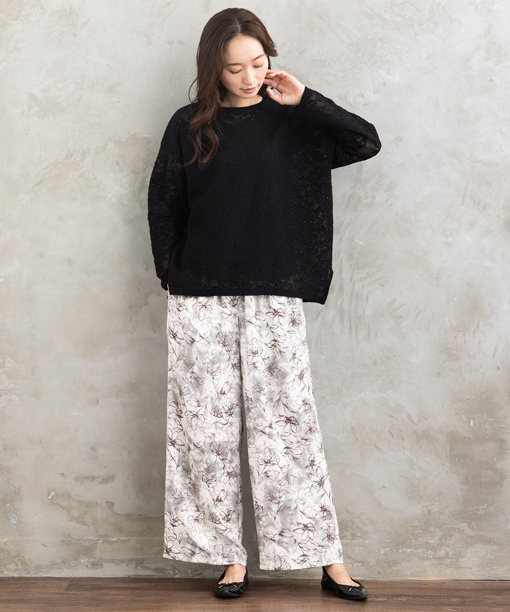フラワージャカードワイドパンツ