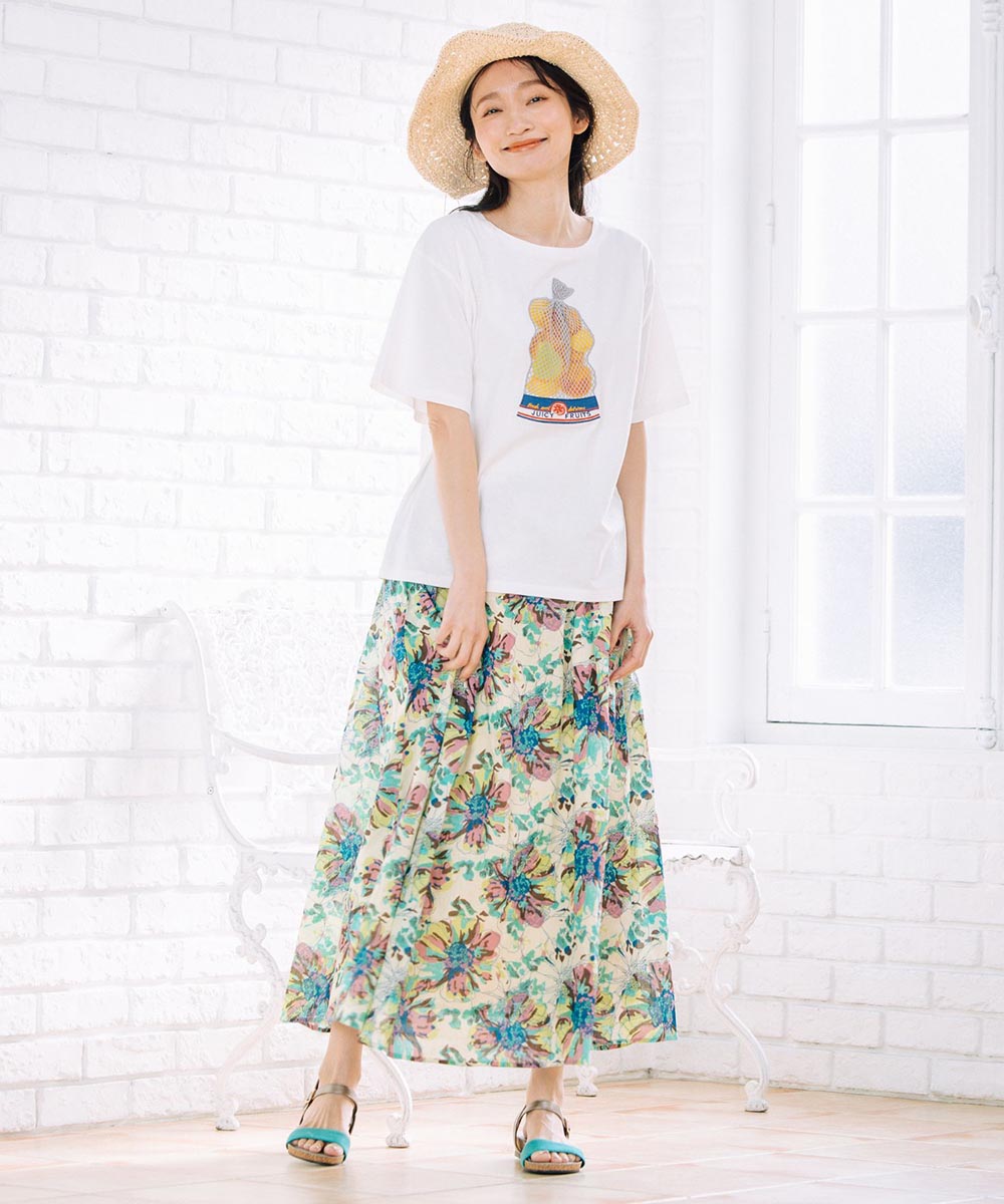 14-1541【大きいサイズ】 9号・15号(M・3L) INDESIGN 水彩フラワープリントスカート