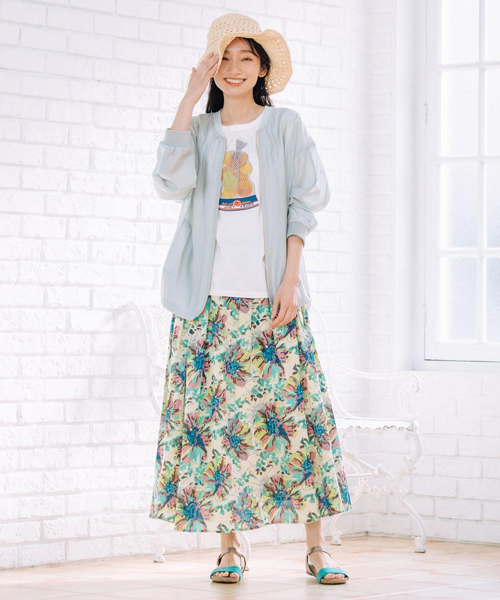 14-1541【大きいサイズ】 9号・15号(M・3L) INDESIGN 水彩フラワープリントスカート