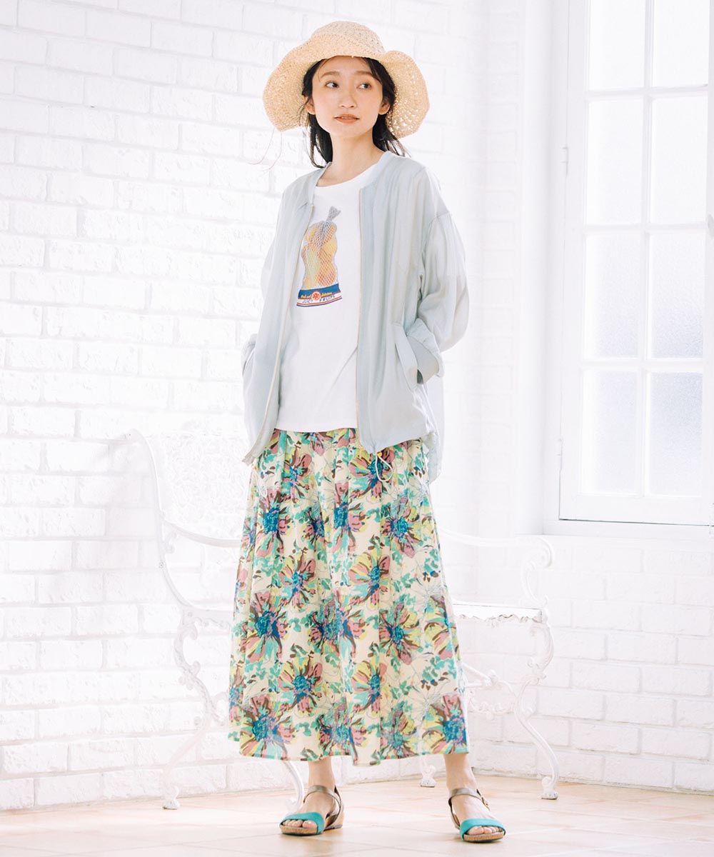 14-1541【大きいサイズ】 9号・15号(M・3L) INDESIGN 水彩フラワープリントスカート