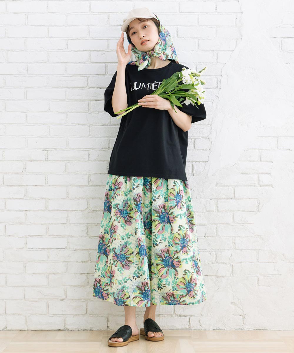 14-1542【大きいサイズ】 21号(6L～) INDESIGN 水彩フラワープリントスカート